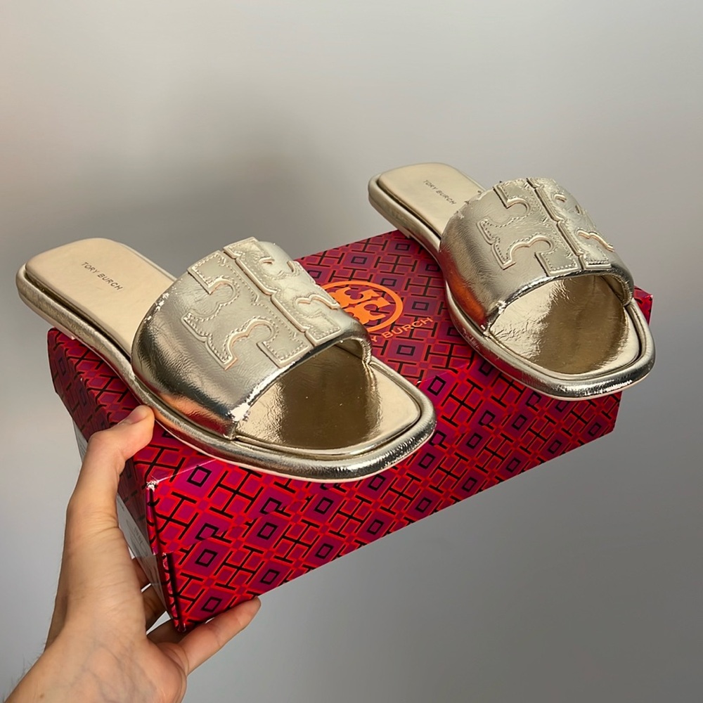 Tory Burch Silver Slide Sandals